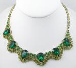 Necklace-Unsigned - Vintage Green Rhinestone Necklace