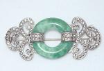Newly Added Art Deco Green Glass Rhinestone Brooch
