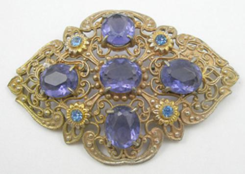 Victorian Revival Purple Rhinestone Brooch - Garden Party  display picture 2