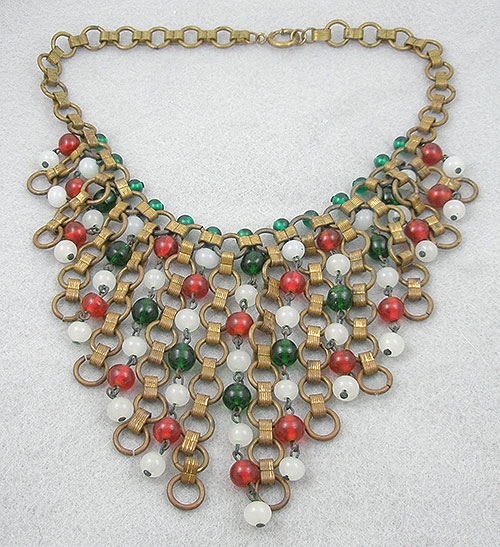 Vintage Glass Bead Book Chain Bib Necklace - Garden Party Collection ...