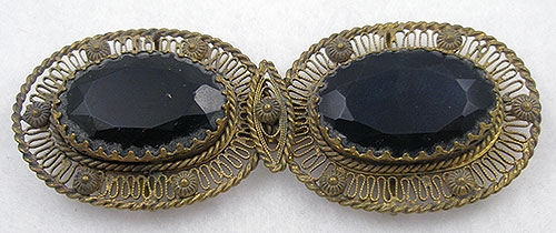 Accessories - Czech Brass Filigree Black Glass Buckle
