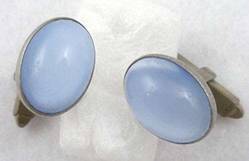 Men's Jewelry - Blue Glass Moonstone Cuff Links