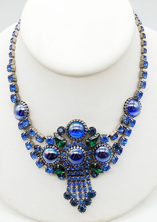Necklaces - Blue Aurora Cabochon and Rhinestone Necklace