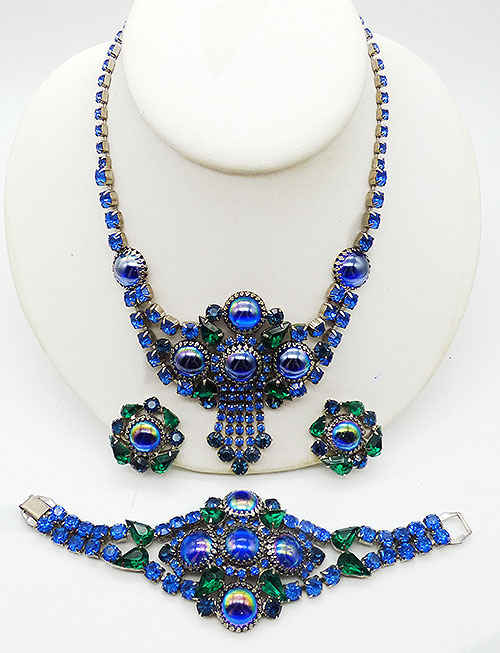 Newly Added Blue Aurora Cabochon and Rhinestone Parure