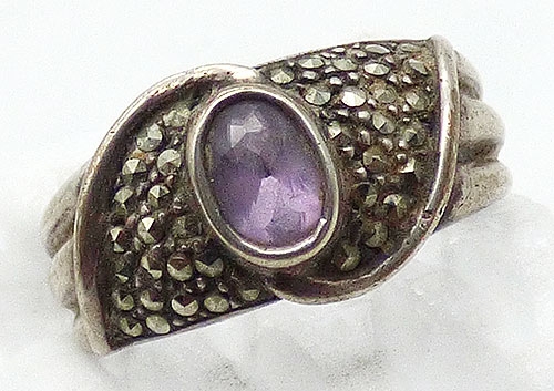 Sterling Silver - Sterling Marcasite and Amethyst Ring