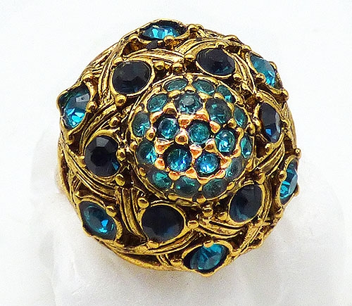 Rings - Hollycraft Domed Turquoise Rhinestone ring