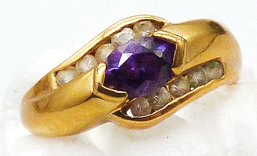 Rings - Amethyst Glass and Rhinestone Fashion Ring