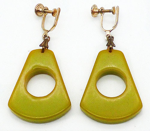 Newly Added Pea Soup Green Bakelite Earrings