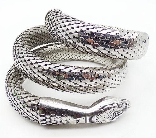 Figural Jewelry - Snakes Turtles Reptiles - Whiting and Davis Silver Snake Bracelet