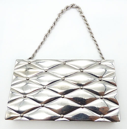 Misc. Signed A-F - Evans Silver Tufted Carryall Compact Purse