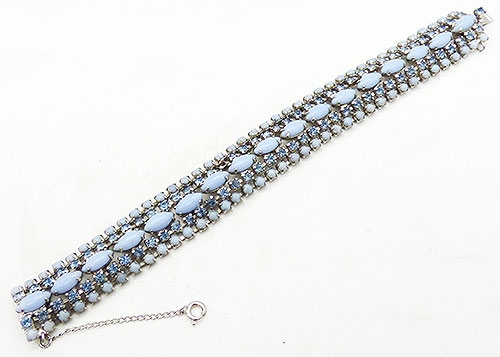 Bracelets - Blue Milk Glass and Rhinestone Bracelet