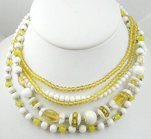 Summer Hot Colors Jewelry - Japan Yellow & White Glass Bead Necklace