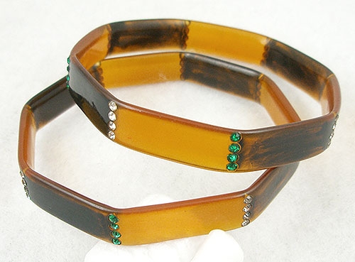 Bracelets - Amber Celluloid Octagonal Bangles Pair
