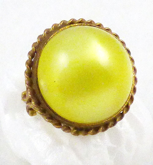 Summer Hot Colors Jewelry - Yellow Moonglow Lucite Brass Ring