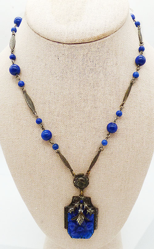 Newly Added Czech Molded Lapis Glass Necklace