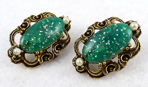 Confetti Plastic Jewelry - Vintage Green Confetti Earrings