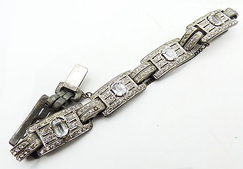 Bracelets - Art Deco Pot Metal Rhinestone Bracelet