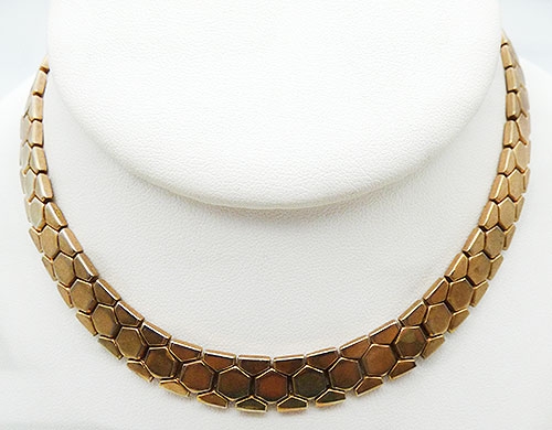 Trend Spring 2022: Choker and Hoop Necklaces - Trifari Honeycomb Choker Necklace