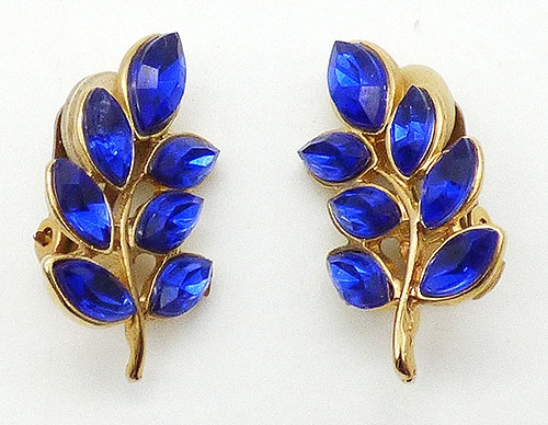 Earrings - Blue Rhinestone Leaves Earrings
