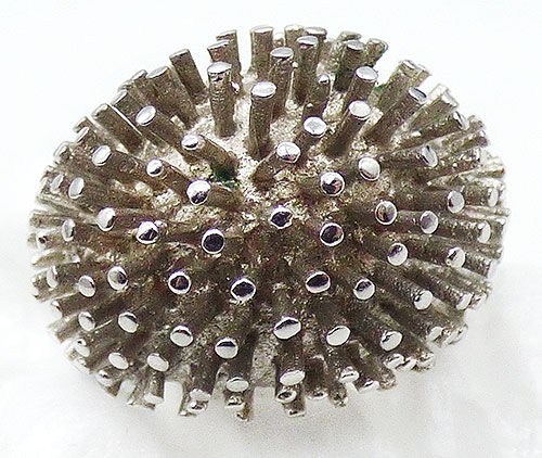 Rings - Silver Tone Domed Spikes Ring