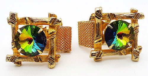Men's Jewelry - Rainbow Rivoli Gold Mesh Cufflinks