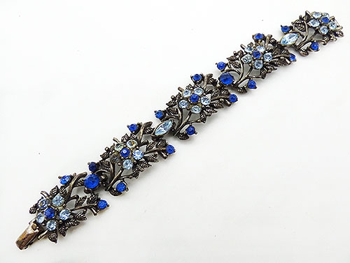 Bracelets - Coro Blue Rhinestone Flowers Bracelet