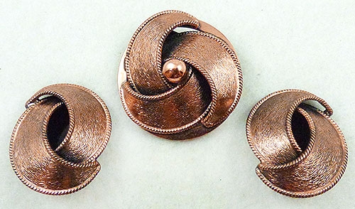 Copper Jewelry - Brushed Copper Brooch Set