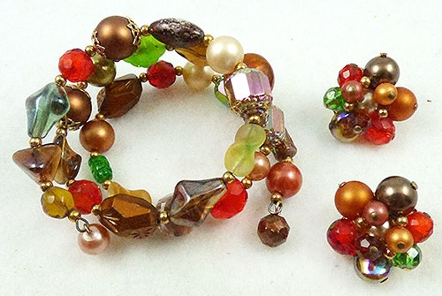 Autumn Fall Colors Jewelry - Autumn Beads Memory Coil Bracelet Set
