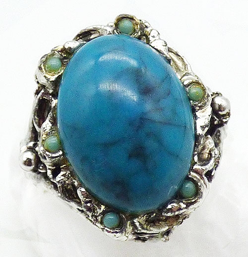 Rings - Faux Turquoise Silver Tone Costume Ring