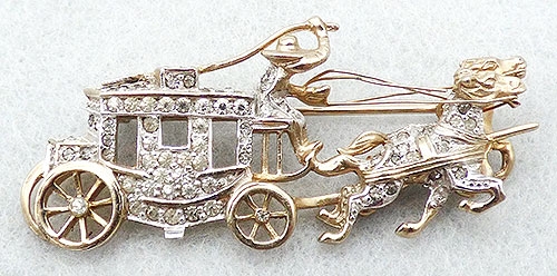 Figural Jewelry - Objects & Things - Jomaz Rhinestone Stagecoach Brooch