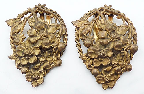 Florals - Art Nouveau Brass Repoussé Dress Clips