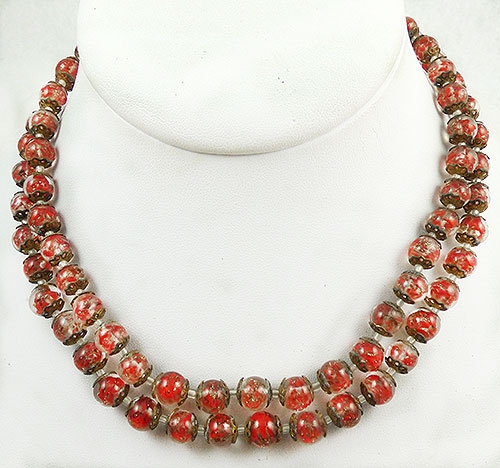Italy - Venetian Red Glass Bead Double Necklace