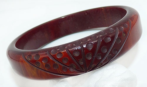 Bracelets - Carved Black Cherry Bakelite Bangle