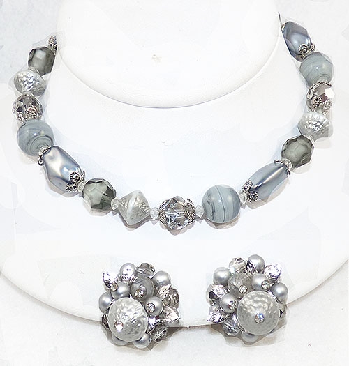 Vendome - Vendome Tahian Pearl Silver Crystal Necklace Set