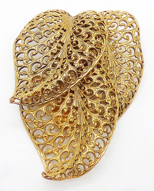 Newly Added Gold Tone Filigree Leaves Dress Clip
