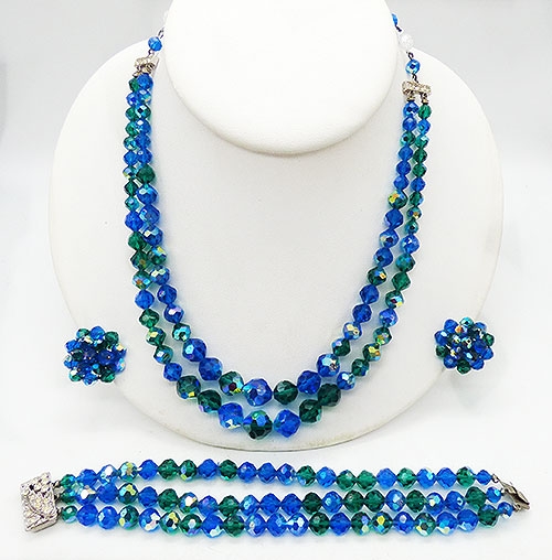 Crystal Bead Jewelry - Laguna Capri Blue and Green Crystal Parure