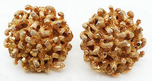 Newly Added Trifari Gold Chrysanthemum Earrings