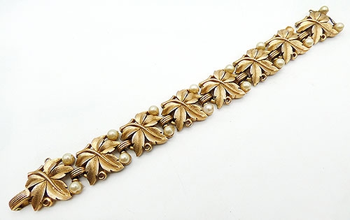 Brooches - Trifari Gold Maple Leaves Bracelet