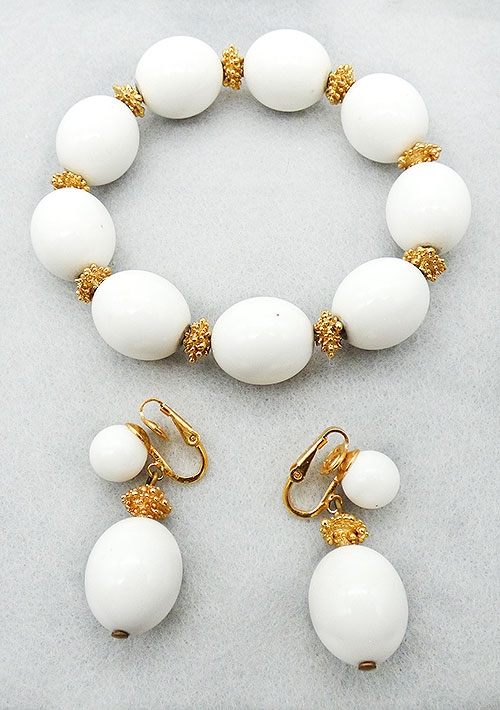 Newly Added Trifari White Bead Stretch Bracelet Set