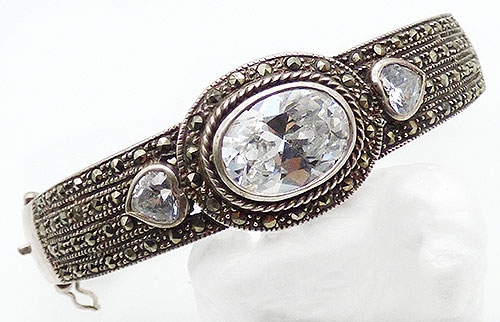 Sterling Silver - Sterling Marcasite and Clear Crystal Bracelet