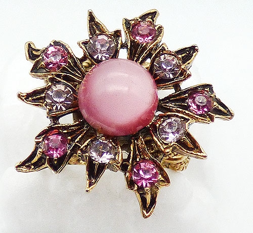 Accessories - Art Pink Cabochon Flower Scarf Ring