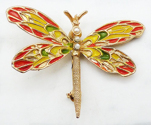Figural Jewelry - Butterflies & Bugs - Signed Art Enameled Dragonfly Brooch
