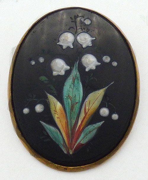 Victorian - Victorian Pietra Dura Flowers and Leaves Brooch