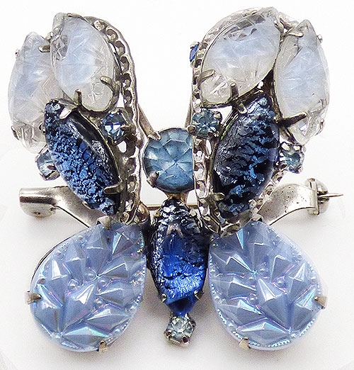 Figural Jewelry - Butterflies & Bugs - Blue Glass Trembling Butterfly Brooch