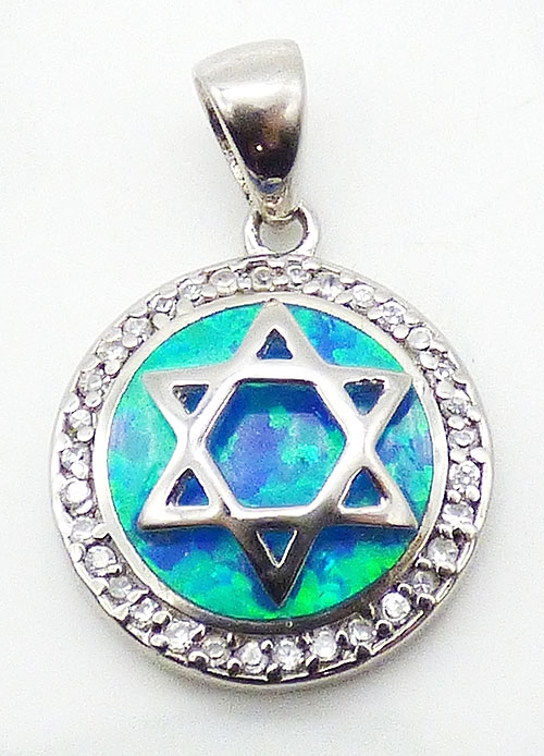 Semi-Precious Gems - Sterling Blue Fire Opal Star of David Pendant