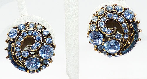 Earrings - Hollycraft 1955 Light Blue Rhinestone Earrings
