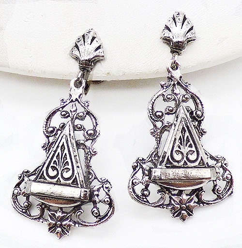 Earrings - Coro Silver Victorian Revival Earrings