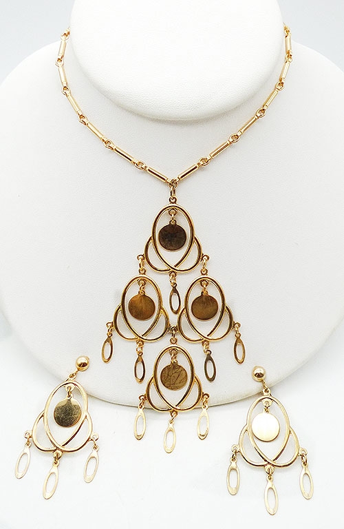 Mid-Century Modern - Gold Tone Dangles Necklace Sert