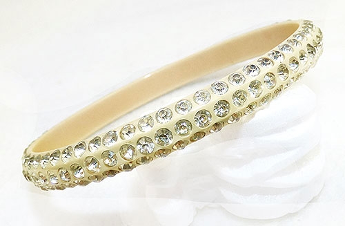 Art Deco - Ivory Celluloid Clear Rhinestone Sparkle Bracelet