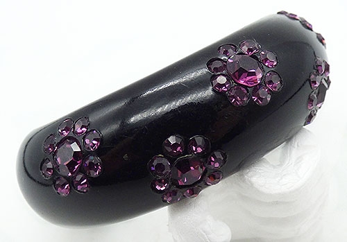 Newly Added Black Thermoset Purple Rhinestone Floret Bracelet